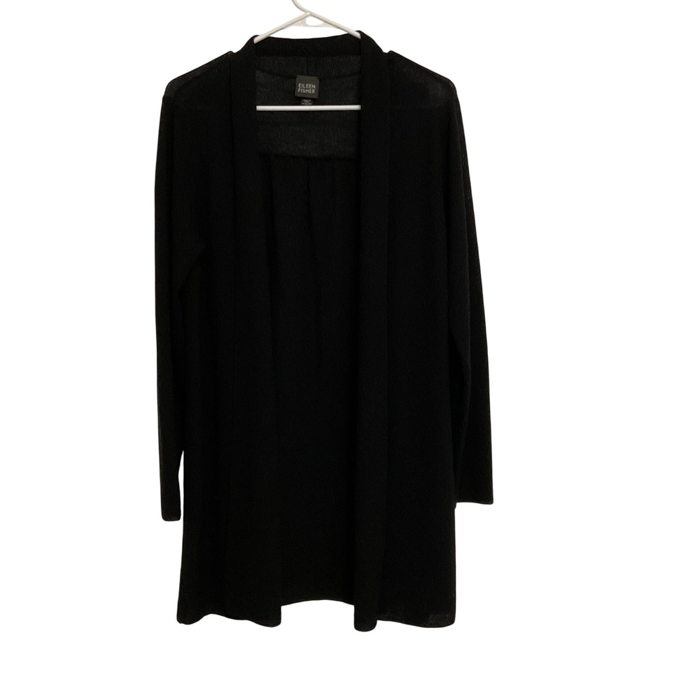 Eileen Fisher Italian yarn wool cardigan sweater black medium layering lagenlook
